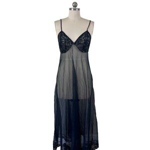 Y2K VTG Made in California Slip Dress Nightgown Womens Medium Black Whimsigoth